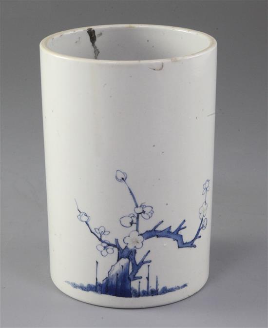 A Chinese underglaze blue and copper red brush pot, late 19th century, height 14.5cm